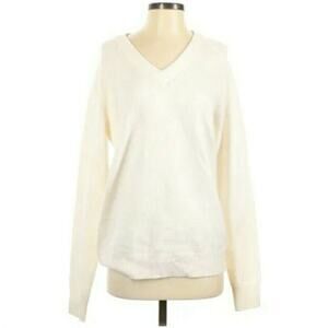 MAJE Metro wool blend vneck knit pullover classic basic sweater ivory Sz 1 S NEW